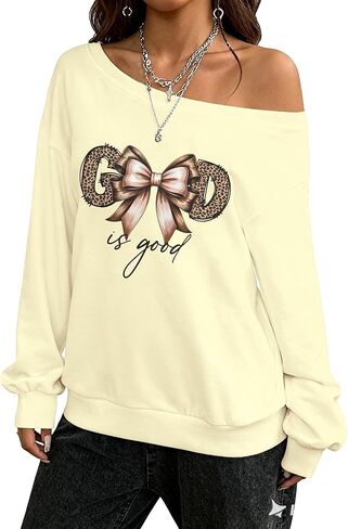 KIDDAD Leopard Bow Sweatshirt for Women Off the Shoulder Sweatshirts Y2k Graphic Shirt Fall Casual Long Sleeve Top in Saudi Arabia