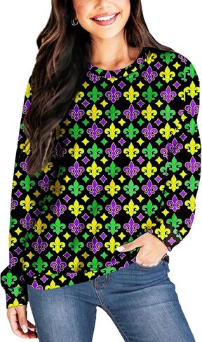 بلوزات Deerose النسائية لعيد الحب، قمصان مطبوعة بأكمام طويلة من Mardi Gras in Saudi Arabia