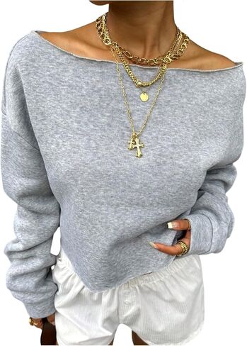 Women's Oversized Off The Shoulder Sweatshirts Long Sleeve Crop Pullover Sweatshirt Tops Fall Streetwear in Saudi Arabia