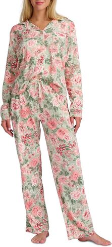 Karen Neuburger womens Long Sleeve Notch Collar Top and Pant Pajama Set With Picot Trim in Saudi Arabia