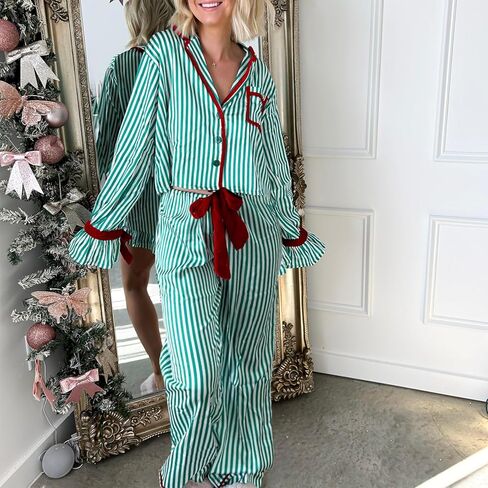 Amiblvowa Women Valentines Day Pajama Set 2 Piece Long Sleeve Feather Trim Heart Print Button Up Shirt Pants Pjs Loungewear in Saudi Arabia