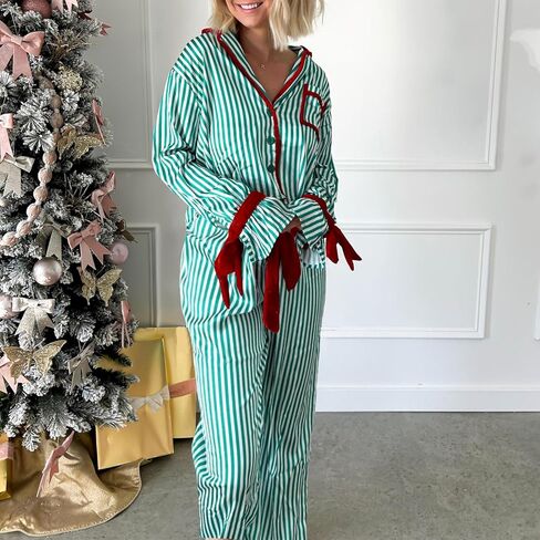 Amiblvowa Women Valentines Day Pajama Set 2 Piece Long Sleeve Feather Trim Heart Print Button Up Shirt Pants Pjs Loungewear in Saudi Arabia