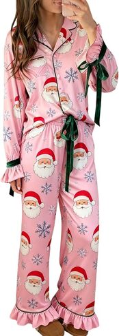 Amiblvowa Women Valentines Day Pajama Set 2 Piece Long Sleeve Feather Trim Heart Print Button Up Shirt Pants Pjs Loungewear in Saudi Arabia