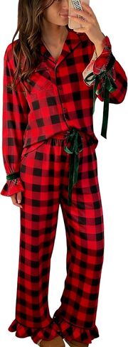 Amiblvowa Women Valentines Day Pajama Set 2 Piece Long Sleeve Feather Trim Heart Print Button Up Shirt Pants Pjs Loungewear in Saudi Arabia