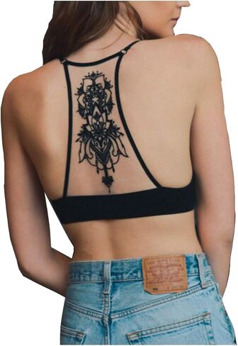 TD Collections Womens Tattoo Mesh Racerback Bralette in Saudi Arabia