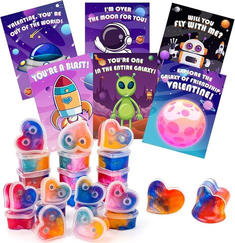30 حزمة عيد الحب هدايا للأطفال Galaxy Slime Valentines مع بطاقات عيد الحب لصالح حفلات عيد الحب بطاقات Valentines للأطفال الفصول الدراسية الأولاد للمدرسة in Kuwait