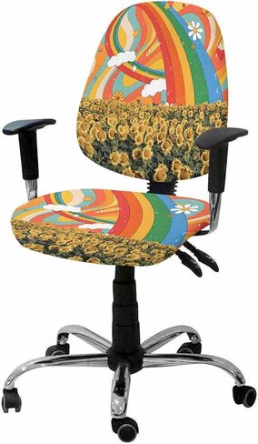 Sea Turtle Office Chair Covers Stretchable 2 Piece, Soft Decorative Computer Desk Chair Cover Protector Universal Rotating Chair Slipcover Summer Beach Turquoise Tortoise Wooden in Saudi Arabia