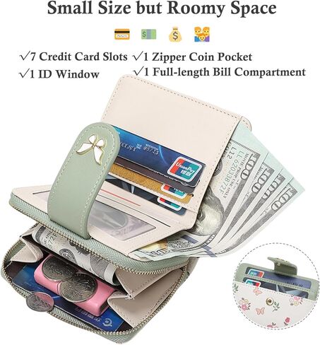 Wallet Women Small RFID Blocking Bifold Compact Credit Card Holder Floral Cute Ladies Purse with Zipper Coin Pocket in Saudi Arabia