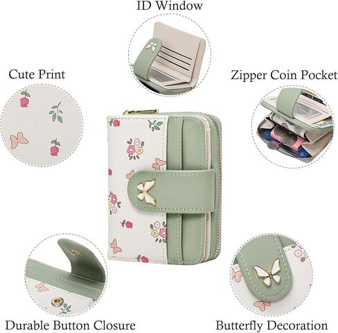 Wallet Women Small RFID Blocking Bifold Compact Credit Card Holder Floral Cute Ladies Purse with Zipper Coin Pocket in Saudi Arabia