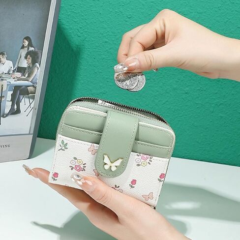 Wallet Women Small RFID Blocking Bifold Compact Credit Card Holder Floral Cute Ladies Purse with Zipper Coin Pocket in Saudi Arabia