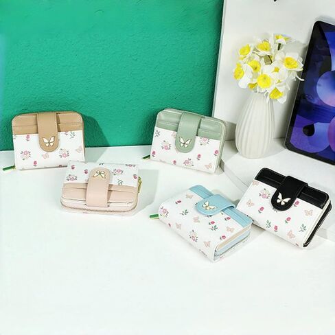 Wallet Women Small RFID Blocking Bifold Compact Credit Card Holder Floral Cute Ladies Purse with Zipper Coin Pocket in Saudi Arabia