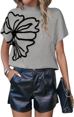 Verdusa Women's Old Money Floral Lightweight Sweaters High Neck Pullover Knit Tops in Kuwait