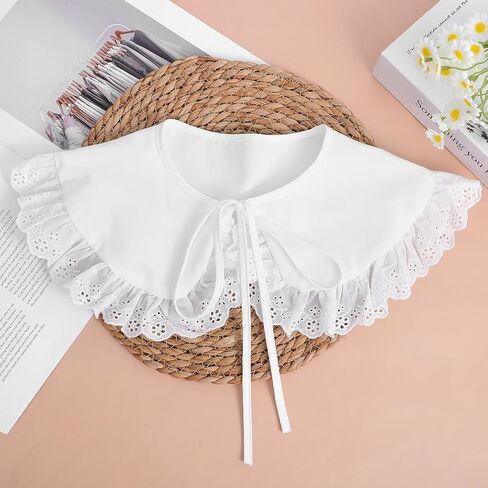 Fake Collar Detachable, Embroidery Neck Ruff Detachable False Collar Dickey Collars Blouse Half Shirts Peter Pan Faux Collars in Saudi Arabia