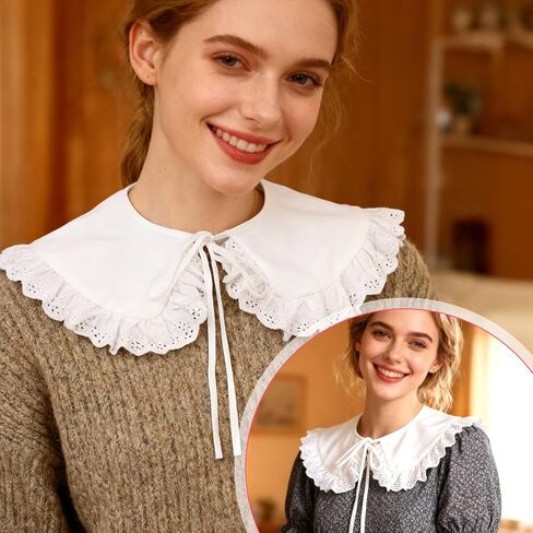Fake Collar Detachable, Embroidery Neck Ruff Detachable False Collar Dickey Collars Blouse Half Shirts Peter Pan Faux Collars in Saudi Arabia