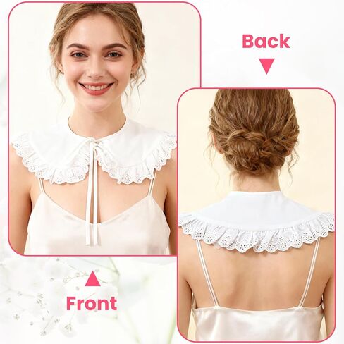 Fake Collar Detachable, Embroidery Neck Ruff Detachable False Collar Dickey Collars Blouse Half Shirts Peter Pan Faux Collars in Saudi Arabia