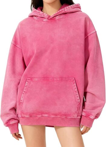 Oversized Acid Wash Hoodie for Women Fashion Cute Hoodies Casual Heavyweight Pullover Hooded Long Sleeve Sweatshirt in Saudi Arabia