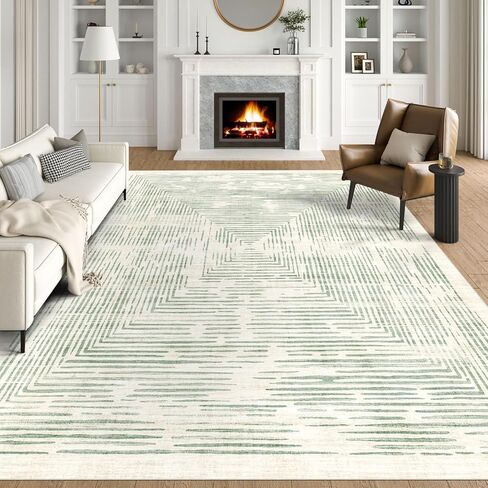 BLISSA Washable 5x7 Area Rugs - Soft Modern Throw Rug for Living Room Non-Slip Ultra-Thin Sage Green Lines Borderd Abstract Carpet for Bedroom Dining Room Rugs for Under Table Nursery Home Decor in Saudi Arabia
