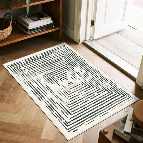 BLISSA Washable 5x7 Area Rugs - Soft Modern Throw Rug for Living Room Non-Slip Ultra-Thin Sage Green Lines Borderd Abstract Carpet for Bedroom Dining Room Rugs for Under Table Nursery Home Decor in Saudi Arabia