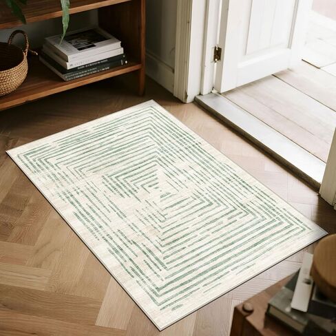 BLISSA Washable 5x7 Area Rugs - Soft Modern Throw Rug for Living Room Non-Slip Ultra-Thin Sage Green Lines Borderd Abstract Carpet for Bedroom Dining Room Rugs for Under Table Nursery Home Decor in Saudi Arabia