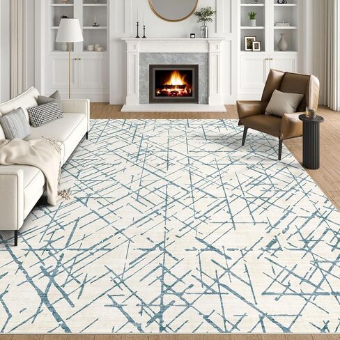 BLISSA Washable 5x7 Area Rugs - Soft Modern Throw Rug for Living Room Non-Slip Ultra-Thin Sage Green Lines Borderd Abstract Carpet for Bedroom Dining Room Rugs for Under Table Nursery Home Decor in Saudi Arabia