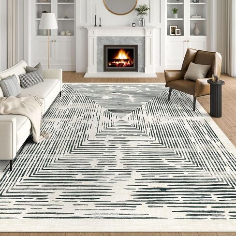 BLISSA Washable 5x7 Area Rugs - Soft Modern Throw Rug for Living Room Non-Slip Ultra-Thin Sage Green Lines Borderd Abstract Carpet for Bedroom Dining Room Rugs for Under Table Nursery Home Decor in Saudi Arabia