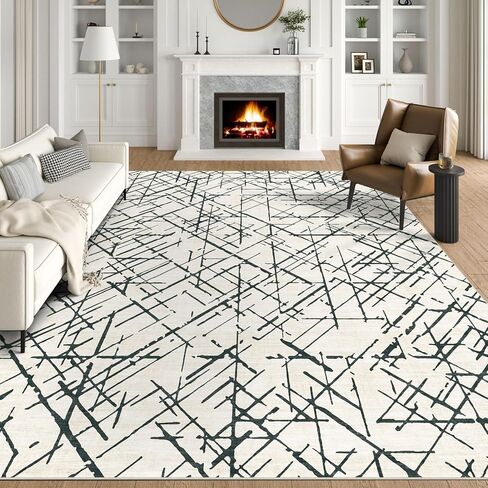 BLISSA Washable 5x7 Area Rugs - Soft Modern Throw Rug for Living Room Non-Slip Ultra-Thin Sage Green Lines Borderd Abstract Carpet for Bedroom Dining Room Rugs for Under Table Nursery Home Decor in Saudi Arabia