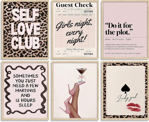 Trendy Pink Leopard Wall Art - Preppy Leopard Print Decor for Girls Bedroom, Dorm, Apartment - Modern Aesthetic Posters for Teen Girls & Women Home Decoration 6Pcs Unframed in Saudi Arabia