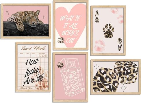 Trendy Pink Leopard Wall Art - Preppy Leopard Print Decor for Girls Bedroom, Dorm, Apartment - Modern Aesthetic Posters for Teen Girls & Women Home Decoration 6Pcs Unframed in Saudi Arabia