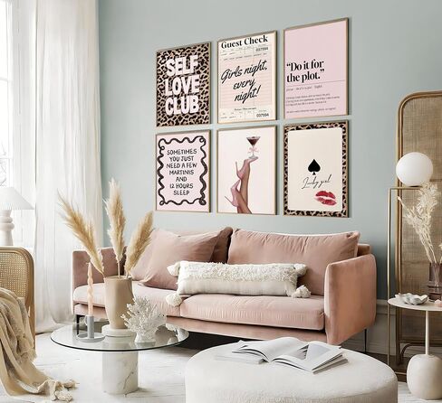 Trendy Pink Leopard Wall Art - Preppy Leopard Print Decor for Girls Bedroom, Dorm, Apartment - Modern Aesthetic Posters for Teen Girls & Women Home Decoration 6Pcs Unframed in Saudi Arabia
