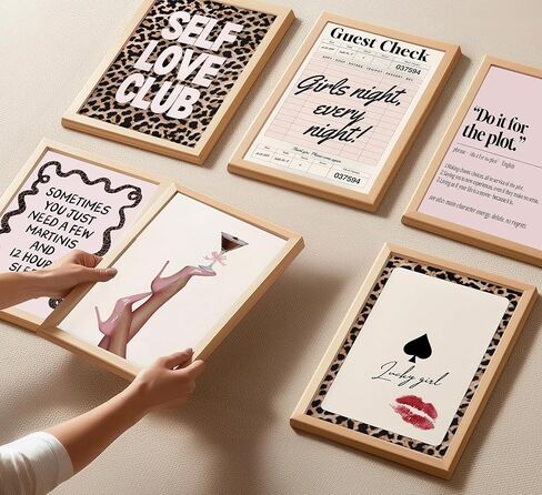 Trendy Pink Leopard Wall Art - Preppy Leopard Print Decor for Girls Bedroom, Dorm, Apartment - Modern Aesthetic Posters for Teen Girls & Women Home Decoration 6Pcs Unframed in Saudi Arabia