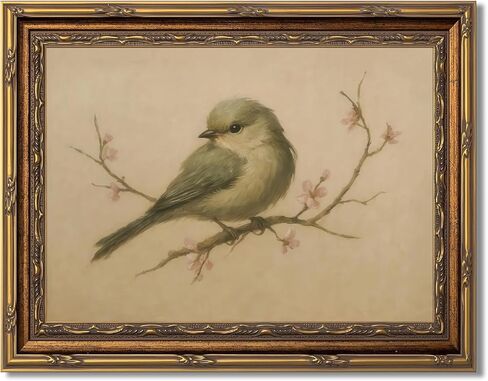 Myzoran Gold Framed Bird Canvas Wall Art,Vintage Birds Wall Decor Aesthetic,Cherry Blossom Beige Printing Artwork,Spring Rustic Minimalist Pictures, for Living Room Nursery Bedroom Decor 9X11in in Saudi Arabia