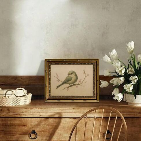 Myzoran Gold Framed Bird Canvas Wall Art,Vintage Birds Wall Decor Aesthetic,Cherry Blossom Beige Printing Artwork,Spring Rustic Minimalist Pictures, for Living Room Nursery Bedroom Decor 9X11in in Saudi Arabia