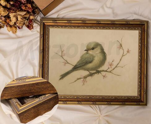 Myzoran Gold Framed Bird Canvas Wall Art,Vintage Birds Wall Decor Aesthetic,Cherry Blossom Beige Printing Artwork,Spring Rustic Minimalist Pictures, for Living Room Nursery Bedroom Decor 9X11in in Saudi Arabia