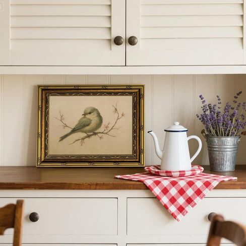 Myzoran Gold Framed Bird Canvas Wall Art,Vintage Birds Wall Decor Aesthetic,Cherry Blossom Beige Printing Artwork,Spring Rustic Minimalist Pictures, for Living Room Nursery Bedroom Decor 9X11in in Saudi Arabia