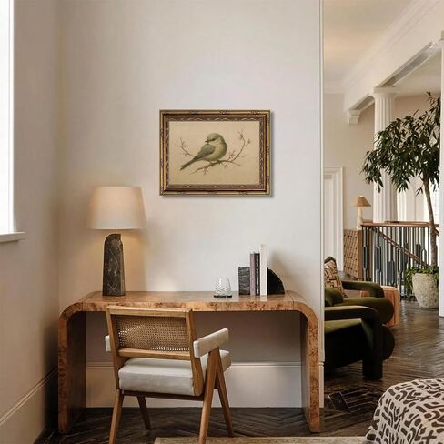 Myzoran Gold Framed Bird Canvas Wall Art,Vintage Birds Wall Decor Aesthetic,Cherry Blossom Beige Printing Artwork,Spring Rustic Minimalist Pictures, for Living Room Nursery Bedroom Decor 9X11in in Saudi Arabia