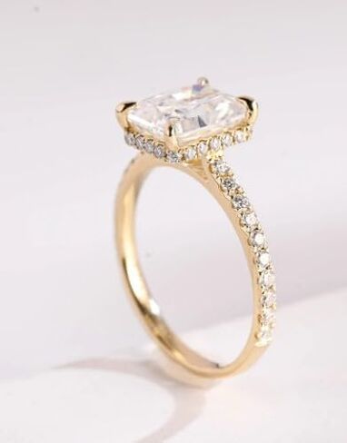 2.5 Ct Radiant Cut Moissanite Diamond Engagement Ring,14 Kt Solid Gold Plated Half Internity Hidden Halo wedding gift,Radiant Moissanite 4 Crew Prong Wedding Ring For Women,Gift For her,Size 3-13. in Saudi Arabia