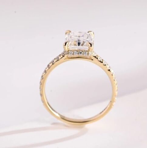 2.5 Ct Radiant Cut Moissanite Diamond Engagement Ring,14 Kt Solid Gold Plated Half Internity Hidden Halo wedding gift,Radiant Moissanite 4 Crew Prong Wedding Ring For Women,Gift For her,Size 3-13. in Saudi Arabia