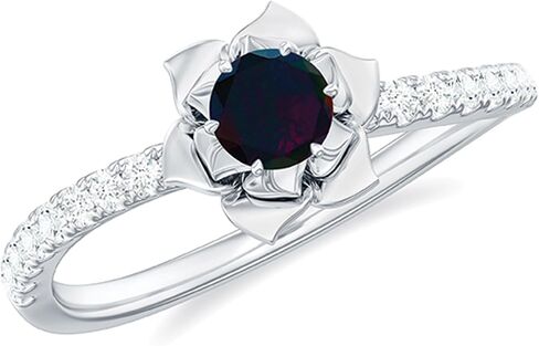 Certified Black Opal Nature Inspired Engagement Ring, Aaa Quality, Natural Opal Diamond Rose Flower Ring - Ready To Gift in Saudi Arabia
