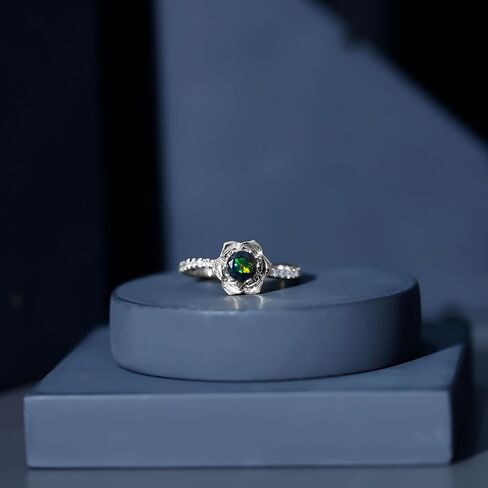 Certified Black Opal Nature Inspired Engagement Ring, Aaa Quality, Natural Opal Diamond Rose Flower Ring - Ready To Gift in Saudi Arabia