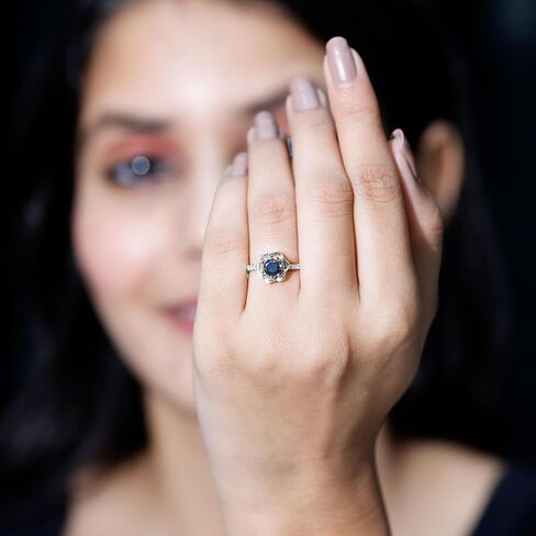 Certified Black Opal Nature Inspired Engagement Ring, Aaa Quality, Natural Opal Diamond Rose Flower Ring - Ready To Gift in Saudi Arabia