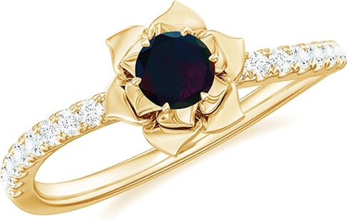 Certified Black Opal Nature Inspired Engagement Ring, Aaa Quality, Natural Opal Diamond Rose Flower Ring - Ready To Gift in Saudi Arabia