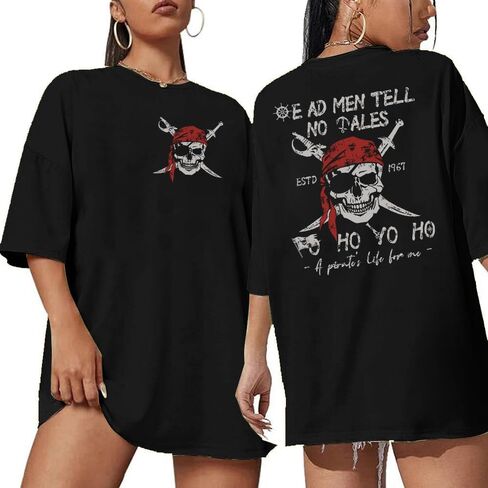 Pirate Shirt Women Vintage Graphic Oversized Skeleton Shirt Funny Casual Skull Short Sleeve Top in Saudi Arabia