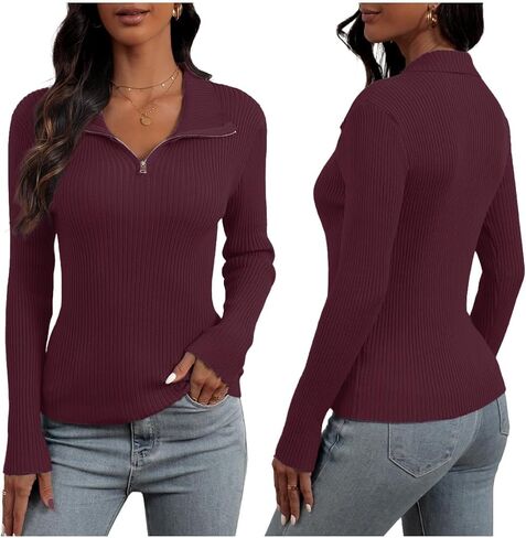 Ninee Womens Sweater Long Sleeve Knit 2025 Fall Quarter Zip Fitted Business Casual Work Warm Pullover Tops in Saudi Arabia