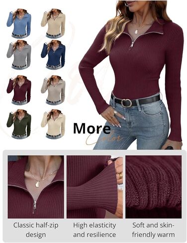 Ninee Womens Sweater Long Sleeve Knit 2025 Fall Quarter Zip Fitted Business Casual Work Warm Pullover Tops in Saudi Arabia