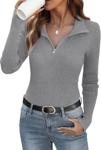 Ninee Womens Sweater Long Sleeve Knit 2025 Fall Quarter Zip Fitted Business Casual Work Warm Pullover Tops in Saudi Arabia