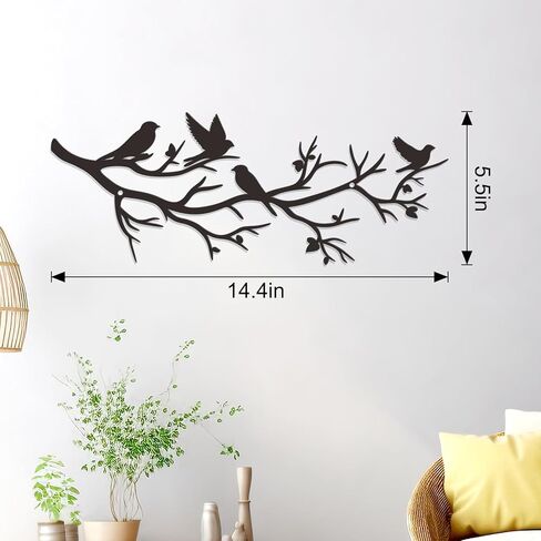 Zzbakress Black Metal Tree with Birds - Cute Birds on Branch Wall Art for Home, Living Room, Garden, Yard, Patio (Medium) in Saudi Arabia