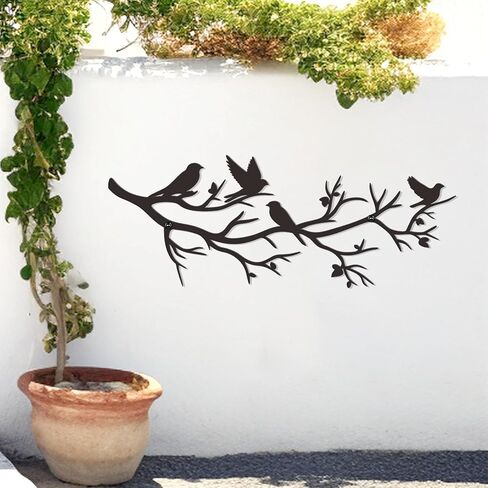 Zzbakress Black Metal Tree with Birds - Cute Birds on Branch Wall Art for Home, Living Room, Garden, Yard, Patio (Medium) in Saudi Arabia