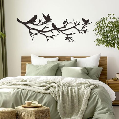 Zzbakress Black Metal Tree with Birds - Cute Birds on Branch Wall Art for Home, Living Room, Garden, Yard, Patio (Medium) in Saudi Arabia