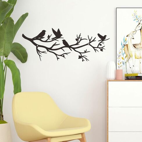 Zzbakress Black Metal Tree with Birds - Cute Birds on Branch Wall Art for Home, Living Room, Garden, Yard, Patio (Medium) in Saudi Arabia