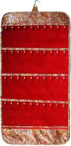 Angelina's Palace Tenby Jewelry Double Side Hanger Organizer Hook Closet Jewelry Storage Roll 24 Earring Ring Bars 28 Bracelet Pouches Watches Pocket 40 Necklaces Loops(Fuchsia Paisley) in Kuwait